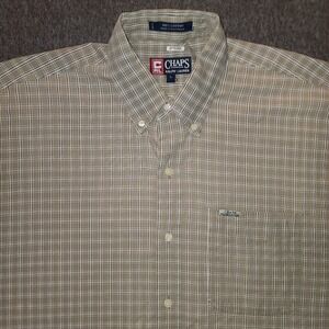 Men's Large Ralph Lauren Chaps Green Plaid Check Short‎ Sleeve Button-Down Shirt